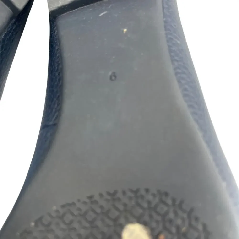 Tory Burch Eleanor Ballet Flat Navy Blue Leather Gold Double T Logo Sz 9